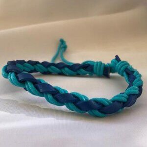 Turqulise & Blue Braided Leather Handmade Bracelet Adjustable Wristband